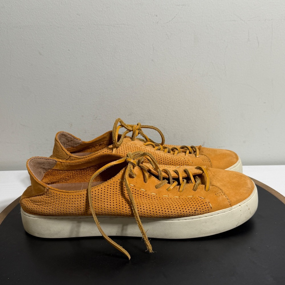 Frye Lena Perf Low Lace Sneaker Women US 11 Honey Nubuck Perforated Leather‎